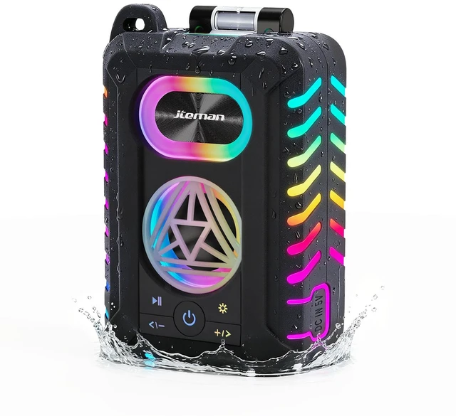 Main image of IP67 Waterproof Bluetooth Speaker with Cell Phone Stand TWS Stereo Sound, RGB Lights, Portable Shower Speaker for Home, Party, Pool, Camping & Beach, Birthday Gifts for Men Women