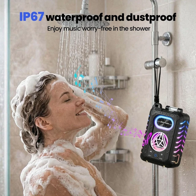 Alt view image 2 of 7 - IP67 Waterproof Bluetooth Speaker with Cell Phone Stand TWS Stereo Sound, RGB Lights, Portable Shower Speaker for Home, Party, Pool, Camping & Beach, Birthday Gifts for Men Women