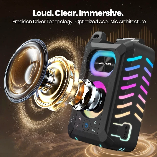 Alt view image 4 of 7 - IP67 Waterproof Bluetooth Speaker with Cell Phone Stand TWS Stereo Sound, RGB Lights, Portable Shower Speaker for Home, Party, Pool, Camping & Beach, Birthday Gifts for Men Women