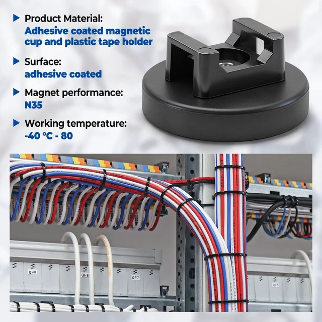 Alt view image 4 of 7 - Magnetic Cable Zip Tie Base, 36mm, 20Pcs Heavy Duty 18lbs Vertical Tension, Multipurpose Wire Clips Management Holder, For Electrical Cable Wire Organization