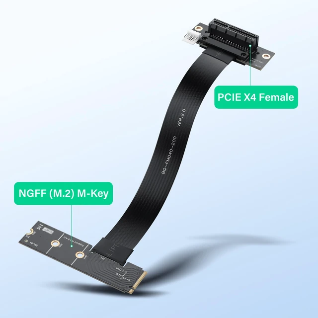 Alt view image 3 of 7 - M.2 M-Key PCI-E4.0 2280 NGFF to 90 Degree PCIe X4 Extender Cable M2 to PCI-E 4X Female Riser Cable for M2 2230 (M.2 90 Degree Left)