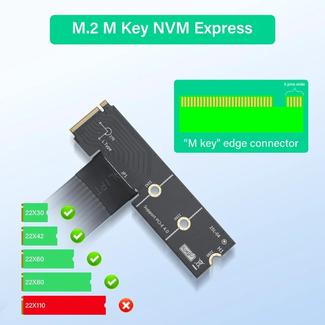 Alt view image 4 of 7 - M.2 M-Key PCI-E4.0 2280 NGFF to 90 Degree PCIe X4 Extender Cable M2 to PCI-E 4X Female Riser Cable for M2 2230 (M.2 90 Degree Left)