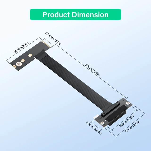 Alt view image 7 of 7 - M.2 M-Key PCI-E4.0 2280 NGFF to 90 Degree PCIe X4 Extender Cable M2 to PCI-E 4X Female Riser Cable for M2 2230 (M.2 90 Degree Left)