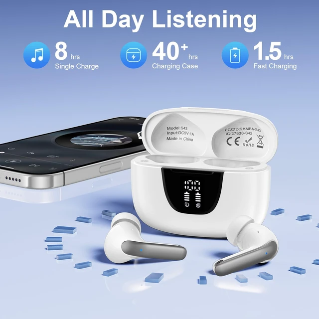 Alt view image 6 of 7 - Wireless Earbuds for Samsung Galaxy S26 S25 Ultra, Bluetooth 5.3 Headphones Bass Stereo Noise Canceling Ear Buds with Mic LED Display, IPX7 Waterproof in Ear Earphones for Phone Laptop Sports Workout