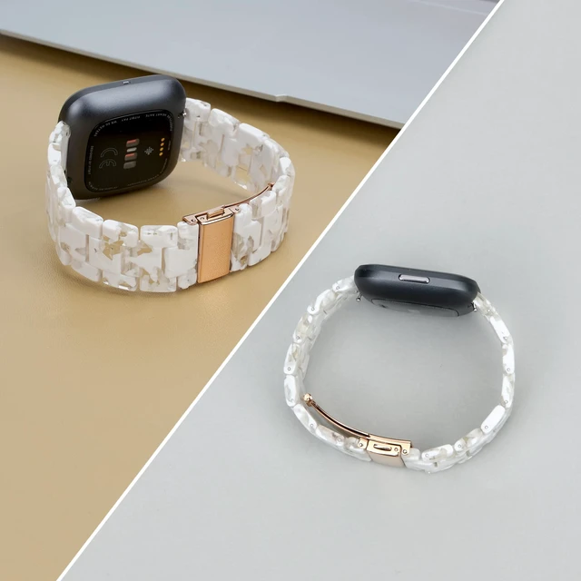 Alt view image 5 of 7 - AWSMOR Compatible with Fitbit Versa 2 Band Women Men Resin Wristbands Strap with Stainless Steel Buckle Replacement for Fitbit Versa 2 Smartwatch (Flowery White Transparent)