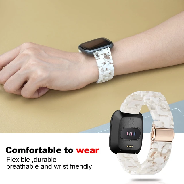 Alt view image 4 of 7 - AWSMOR Compatible with Fitbit Versa 2 Band Women Men Resin Wristbands Strap with Stainless Steel Buckle Replacement for Fitbit Versa 2 Smartwatch (Flowery White Transparent)