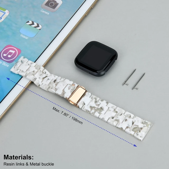 Alt view image 7 of 7 - AWSMOR Compatible with Fitbit Versa 2 Band Women Men Resin Wristbands Strap with Stainless Steel Buckle Replacement for Fitbit Versa 2 Smartwatch (Flowery White Transparent)