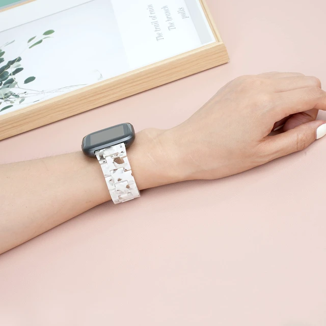 Alt view image 3 of 7 - AWSMOR Compatible with Fitbit Versa 2 Band Women Men Resin Wristbands Strap with Stainless Steel Buckle Replacement for Fitbit Versa 2 Smartwatch (Flowery White Transparent)