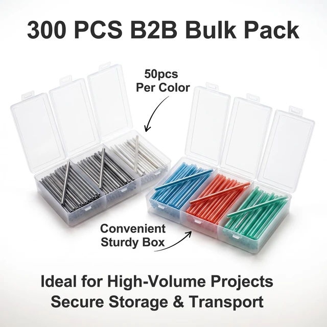 Alt view image 2 of 7 - 300pcs Color-Coded Fiber Optic Fusion Splice Sleeve Kit, 2.6mm 60mm Pre-Shrunk Fusion Protectors, Plastic Storage Box, Blue/Orange/Green/Brown/Grey/White, 50pcs per Color, 304 SS Pin