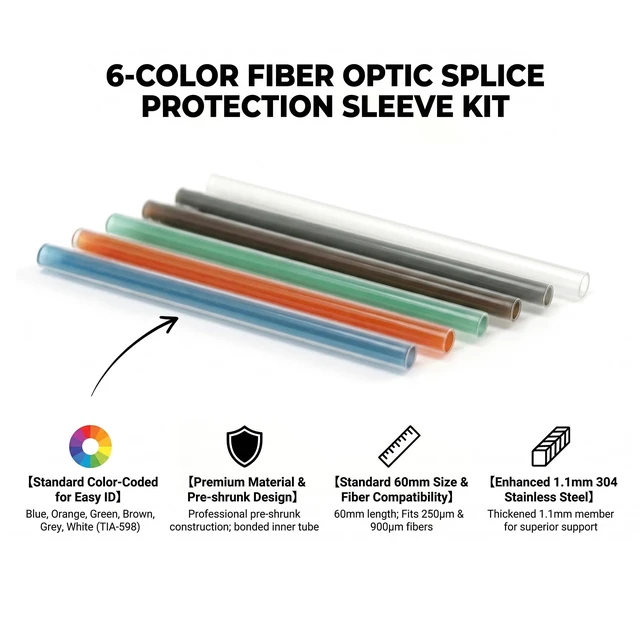 Alt view image 3 of 7 - 300pcs Color-Coded Fiber Optic Fusion Splice Sleeve Kit, 2.6mm 60mm Pre-Shrunk Fusion Protectors, Plastic Storage Box, Blue/Orange/Green/Brown/Grey/White, 50pcs per Color, 304 SS Pin