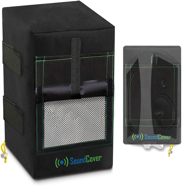Main image of Two Black Waterproof 600D Outdoor Speaker Covers for C-Bracket Mounted Speakers Fits Klipsch AW-650, Polk Atrium 8 SDI, Definitive Technology AW 6500 (Max Dimensions: H 15" x W 9.45" x D 11")