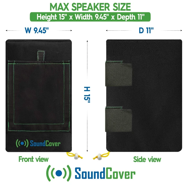 Alt view image 2 of 6 - Two Black Waterproof 600D Outdoor Speaker Covers for C-Bracket Mounted Speakers Fits Klipsch AW-650, Polk Atrium 8 SDI, Definitive Technology AW 6500 (Max Dimensions: H 15" x W 9.45" x D 11")