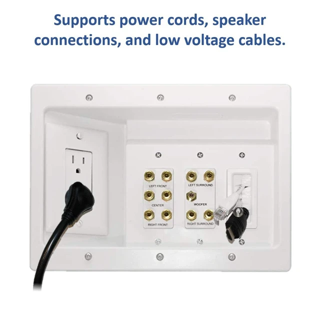 Alt view image 4 of 7 - Legrand - OnQ Home Theater Connection, Recessed TV Outlet Supports 5.1 Speaker System, in Wall TV Power Kit Hides Cords, TV Outlet Box Works with All Plugs, TV Outlet Wall Kit, White, HT2103WHV1