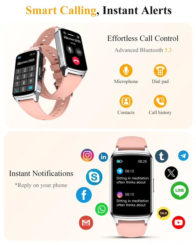 Alt view image 2 of 7 - Fitness Smart Watch for Women Men, Step Counter for iOS iPhone Android with Sleep Calorie Monitor, Daily Activity Workout Tracker, IP68 WaterProof, 110+Sport Modes Smartwatch (Pink / Silver Frame)