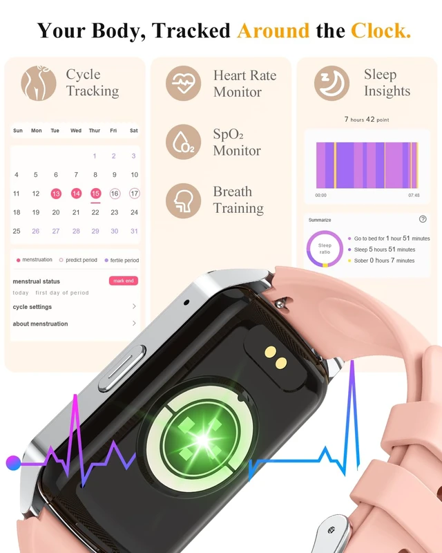 Alt view image 4 of 7 - Fitness Smart Watch for Women Men, Step Counter for iOS iPhone Android with Sleep Calorie Monitor, Daily Activity Workout Tracker, IP68 WaterProof, 110+Sport Modes Smartwatch (Pink / Silver Frame)