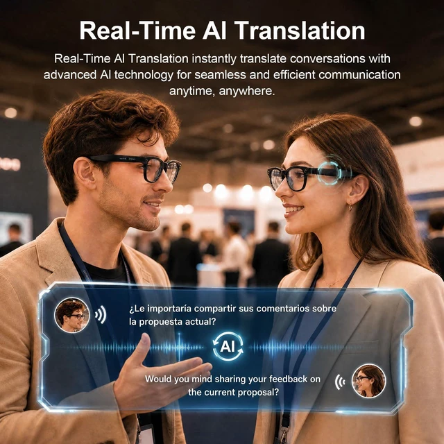 Alt view image 3 of 7 - AI Smart Glasses with 1080P Video, Real-Time Translation and Open-Ear Audio 8MP Photo Camera and AI Voice Assistant with Dual-Mic and WiFi Transfer. Swappable Lenses for Travel, Meetings and Daily Use