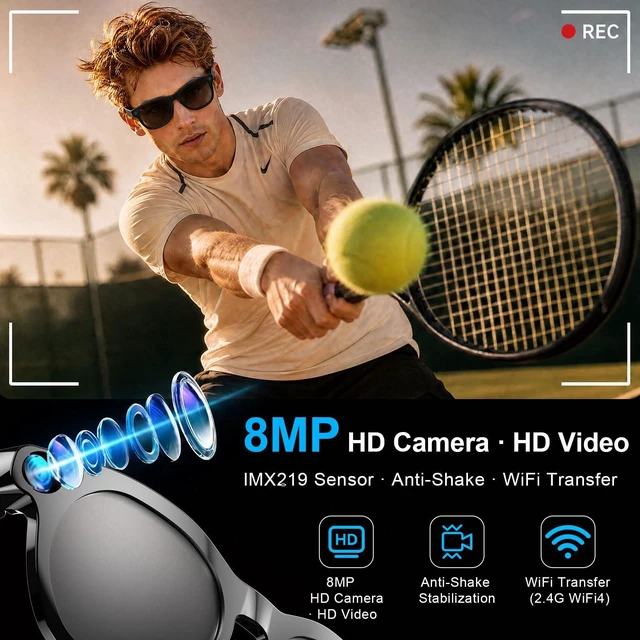 Alt view image 6 of 7 - AI Smart Glasses with 1080P Video, Real-Time Translation and Open-Ear Audio 8MP Photo Camera and AI Voice Assistant with Dual-Mic and WiFi Transfer. Swappable Lenses for Travel, Meetings and Daily Use