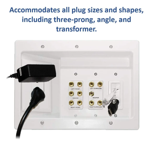 Alt view image 6 of 7 - Legrand - OnQ Home Theater Connection, Recessed TV Outlet Supports 5.1 Speaker System, in Wall TV Power Kit Hides Cords, TV Outlet Box Works with All Plugs, TV Outlet Wall Kit, White, HT2103WHV1