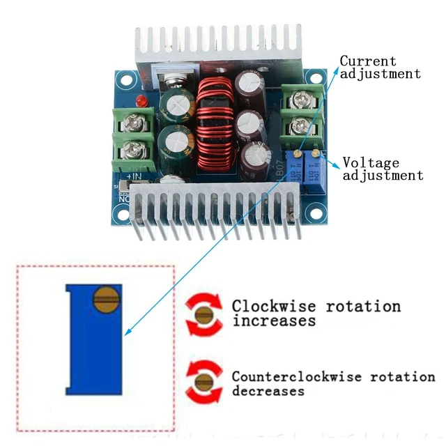Alt view image 3 of 7 - 2PCS CC CV DC 6-40V to 1.2-36V Buck Converter20A 300W Constant Current, Adjustable Step Down Voltage Regulator, Power Supply Module, with Short Circuit Protection Function