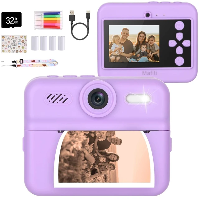 Main image of Kids Camera Instant Print, 48MP Digital Camera Selfie 1080P Video with 32G TF Card, Toys Gifts for Girls Boys Aged 3-12 for Christmas/Birthday/Holiday (Purple)