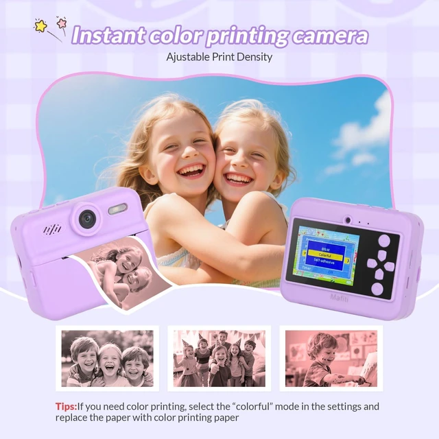 Alt view image 2 of 7 - Kids Camera Instant Print, 48MP Digital Camera Selfie 1080P Video with 32G TF Card, Toys Gifts for Girls Boys Aged 3-12 for Christmas/Birthday/Holiday (Purple)