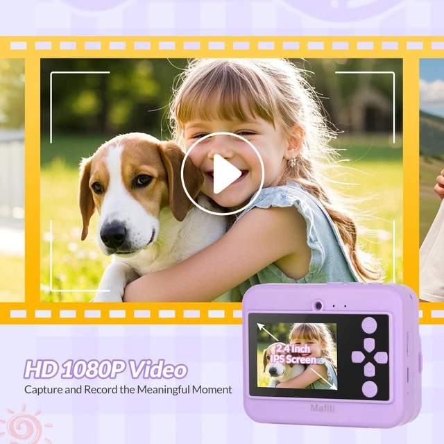 Alt view image 4 of 7 - Kids Camera Instant Print, 48MP Digital Camera Selfie 1080P Video with 32G TF Card, Toys Gifts for Girls Boys Aged 3-12 for Christmas/Birthday/Holiday (Purple)