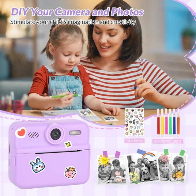 Alt view image 5 of 7 - Kids Camera Instant Print, 48MP Digital Camera Selfie 1080P Video with 32G TF Card, Toys Gifts for Girls Boys Aged 3-12 for Christmas/Birthday/Holiday (Purple)