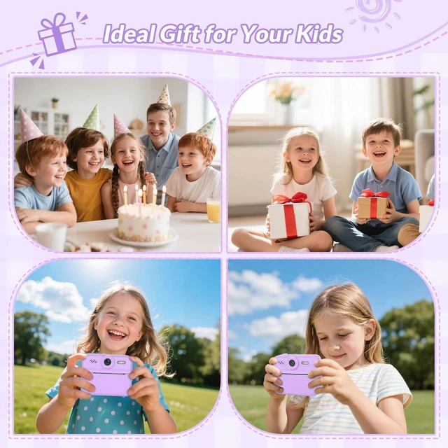 Alt view image 7 of 7 - Kids Camera Instant Print, 48MP Digital Camera Selfie 1080P Video with 32G TF Card, Toys Gifts for Girls Boys Aged 3-12 for Christmas/Birthday/Holiday (Purple)