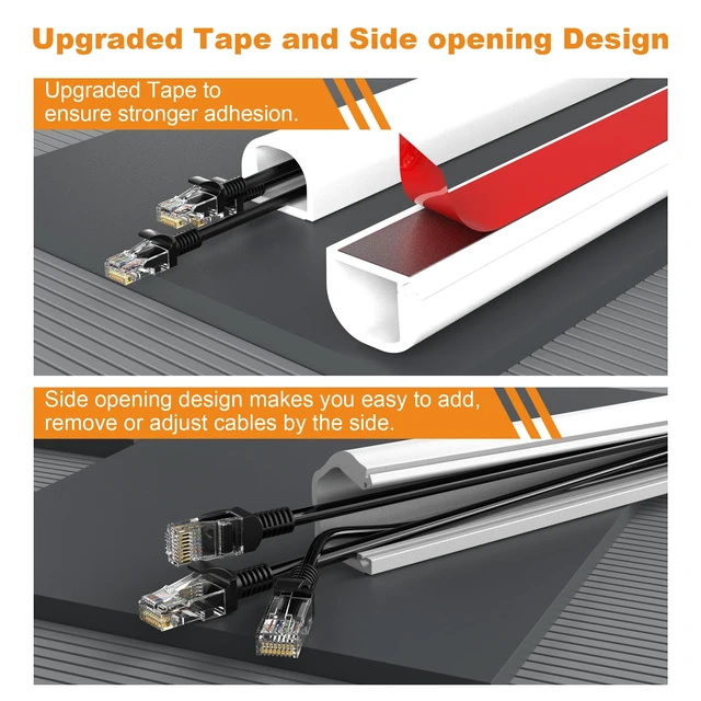 Alt view image 3 of 7 - 118" Silicone TV Cord Hider for Wall Mounted TV, Self-Adhesive Wire Hiders for TV on Wall, Wire Concealer for Cords Hide Cables, Cable Covers White, Raceway Cable Management, Electric Wire Channels 3m
