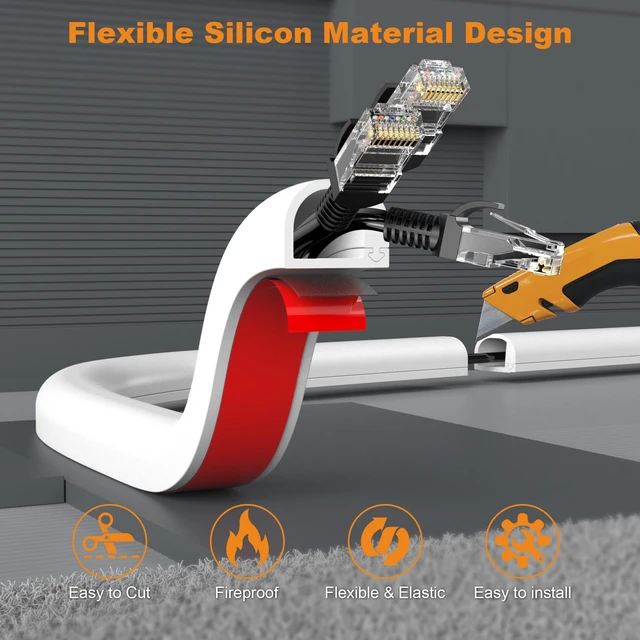 Alt view image 4 of 7 - 118" Silicone TV Cord Hider for Wall Mounted TV, Self-Adhesive Wire Hiders for TV on Wall, Wire Concealer for Cords Hide Cables, Cable Covers White, Raceway Cable Management, Electric Wire Channels 3m