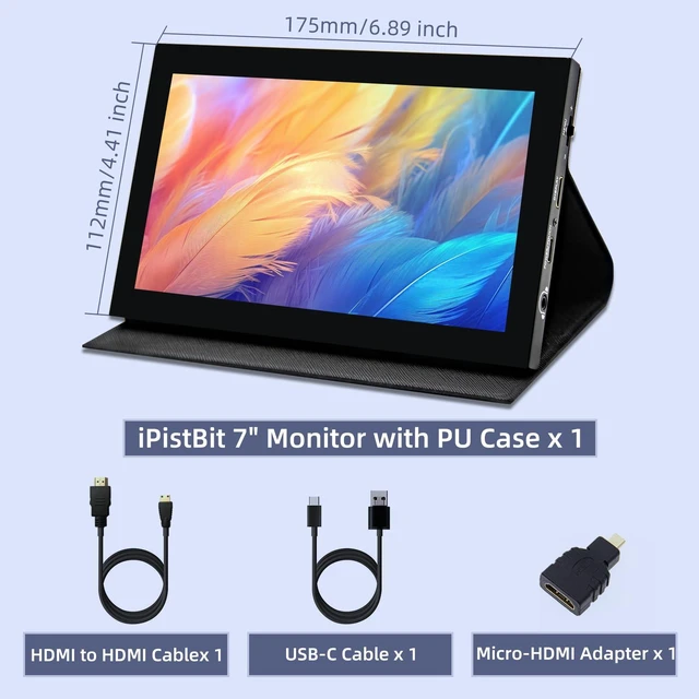 Alt view image 6 of 6 - 7 inch Portable Monitor, 1024x600 HDMI Raspberry Pi Screen, Dual-Speaker IPS LCD Display Mini Monitor for Laptop Xbox PS3 Raspberry Pi 5 4B 3B+