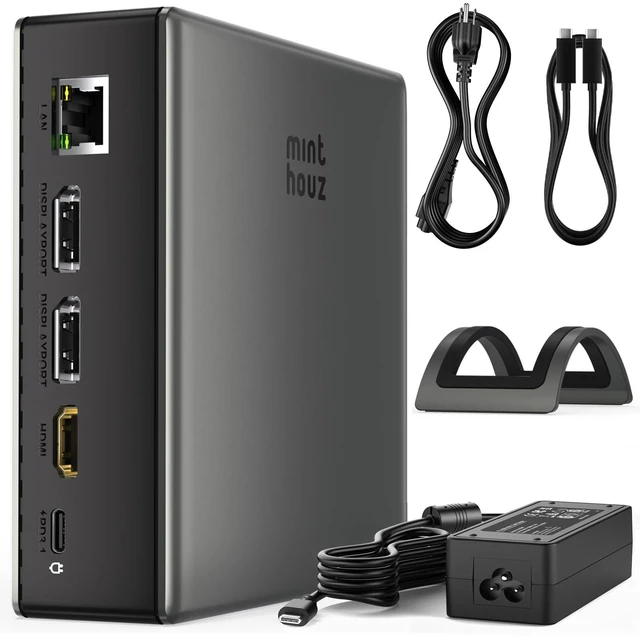 Main image of Laptop Docking Station, 9in1 Dock with Detachable USBC Hub 3 Display USB C Dock 2 DP/HDMI/,140W PD,10Gbps 3.0USB A/C Ports,Gigabit Ethernet,Audio/Mic for MacBook,Windows System