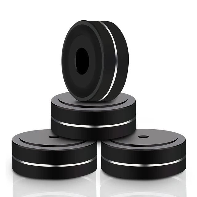 Alt view image 5 of 7 - Speaker Isolation Feet 4Pcs 40x15mm Load 400KG Aluminum Audio feet(Black) Turntable Feet with Non-Slip Rubber Rings/Adhesive/Screws for Audio,Speakers,Subwoofers,Amplifier,Turntable,DAC