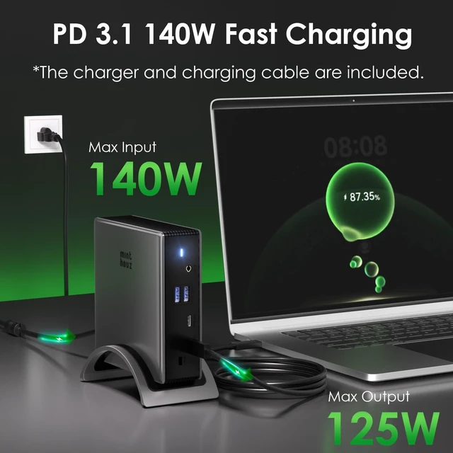 Alt view image 4 of 7 - Laptop Docking Station, 9in1 Dock with Detachable USBC Hub 3 Display USB C Dock 2 DP/HDMI/,140W PD,10Gbps 3.0USB A/C Ports,Gigabit Ethernet,Audio/Mic for MacBook,Windows System