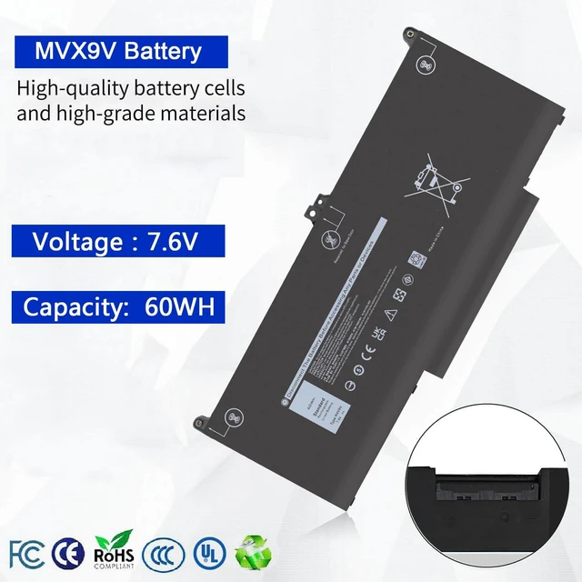 Alt view image 3 of 7 - MXV9V Battery Replacement for Dell Latitude 5300 E5300 5310 E5310 7300 E7300, Latitude 5300/5310 2-in-1, 7300/7306 2-in-1 Black Series P96G P97G P99G P100G 5VC2M 829MX 7.6V 60Wh