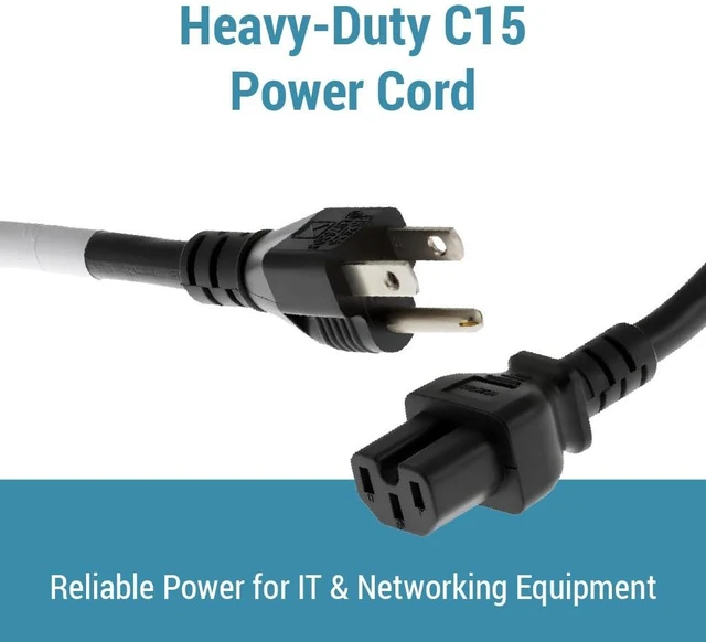 Alt view image 2 of 7 - 8 ft 14 AWG Power Cord, 5-15P to C15, 15A/125V, for Cisco Heavy Duty 14 AWG AC Cable, 15A/125V, for Home, Office, Appliances, Electronics and Power Tools, Black