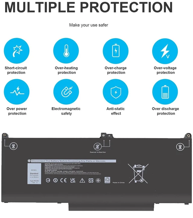 Alt view image 6 of 7 - MXV9V Battery Replacement for Dell Latitude 5300 E5300 5310 E5310 7300 E7300, Latitude 5300/5310 2-in-1, 7300/7306 2-in-1 Black Series P96G P97G P99G P100G 5VC2M 829MX 7.6V 60Wh