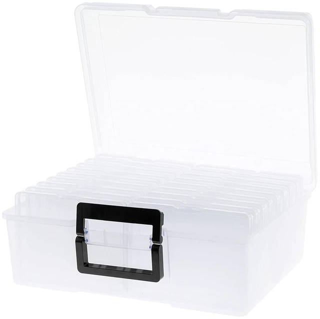 Main image of Photo Storage Box 5" x 7", 18 Inner Extra Large Photo Organizer Container, Plastic Craft Storage Box with Handle for Cards, Sticker, Seed, Scrapbooking, Craft, Classroom Supplies