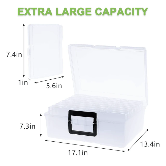 Alt view image 2 of 6 - Photo Storage Box 5" x 7", 18 Inner Extra Large Photo Organizer Container, Plastic Craft Storage Box with Handle for Cards, Sticker, Seed, Scrapbooking, Craft, Classroom Supplies