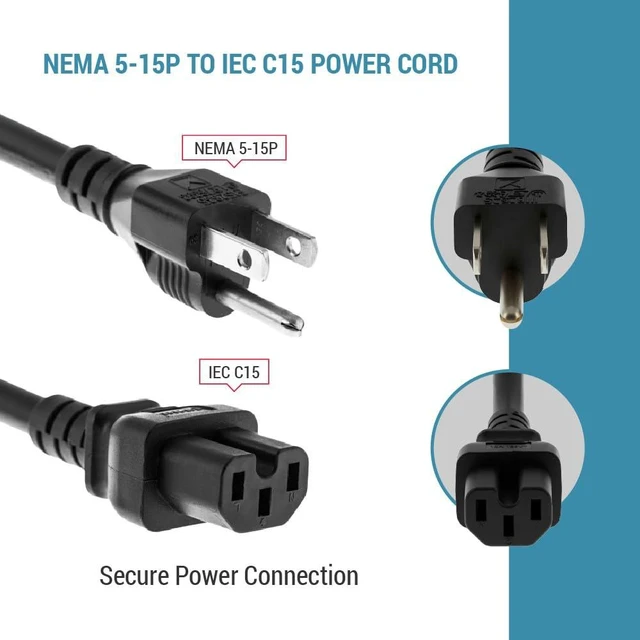 Alt view image 4 of 7 - 8 ft 14 AWG Power Cord, 5-15P to C15, 15A/125V, for Cisco Heavy Duty 14 AWG AC Cable, 15A/125V, for Home, Office, Appliances, Electronics and Power Tools, Black