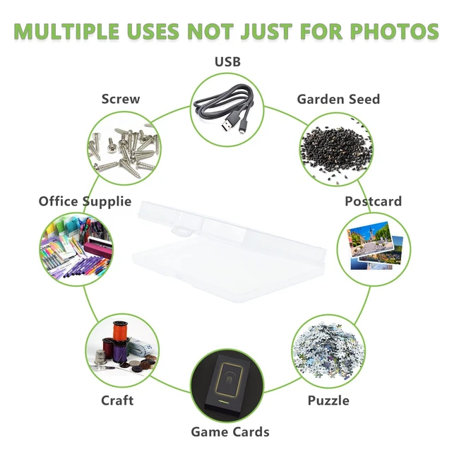 Alt view image 3 of 6 - Photo Storage Box 5" x 7", 18 Inner Extra Large Photo Organizer Container, Plastic Craft Storage Box with Handle for Cards, Sticker, Seed, Scrapbooking, Craft, Classroom Supplies
