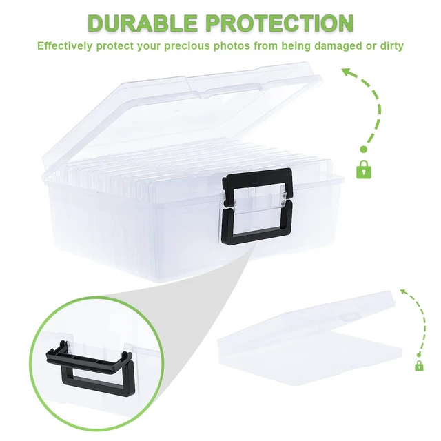 Alt view image 5 of 6 - Photo Storage Box 5" x 7", 18 Inner Extra Large Photo Organizer Container, Plastic Craft Storage Box with Handle for Cards, Sticker, Seed, Scrapbooking, Craft, Classroom Supplies