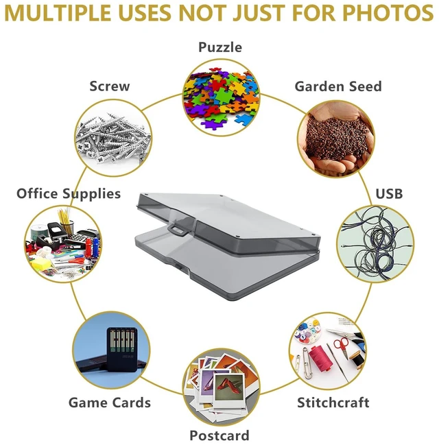 Alt view image 3 of 6 - Photo Storage Box 5" x 7", 18 Inner Extra Large Photo Organizer Container, Plastic Craft Storage Box with Handle for Pictures Stickers Stamps Seeds