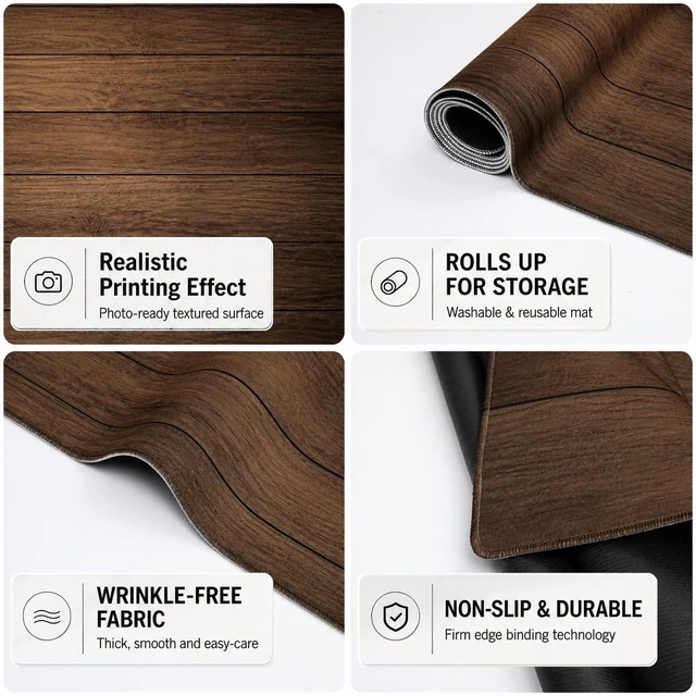 Alt view image 5 of 6 - Walnut Wood Plank Rubber Photography Floor Mat 5x4ft Brown Wood Plank Floor, Rubber Mat, Newborn and Product Photo Shoots
