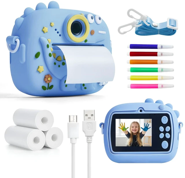 Main image of Kids Instant Print Camera with Dinosaur Silicone Cover,1080P HD Digital Video Cameras for Kids with Print Paper & SD Card,Christmas Birthday Gifts for Girls Boys 3-10 Years (Blue)