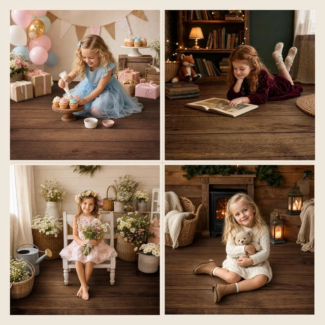 Alt view image 6 of 6 - Walnut Wood Plank Rubber Photography Floor Mat 5x4ft Brown Wood Plank Floor, Rubber Mat, Newborn and Product Photo Shoots