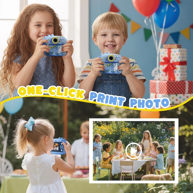 Alt view image 4 of 7 - Kids Instant Print Camera with Dinosaur Silicone Cover,1080P HD Digital Video Cameras for Kids with Print Paper & SD Card,Christmas Birthday Gifts for Girls Boys 3-10 Years (Blue)