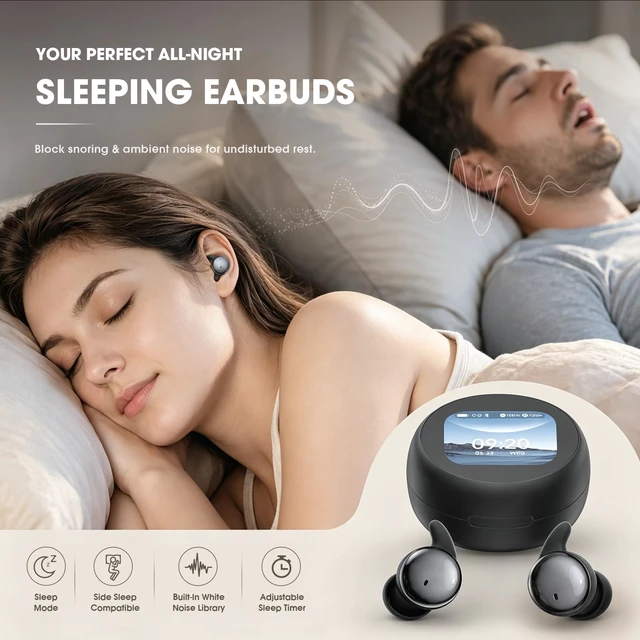 Alt view image 2 of 7 - NE90 Wireless Sleep Earbuds for Side Sleepers, Smart Touchscreen Case with Built-in White Noise, Mini Invisible Headphones, Comfortable Earplugs for Sleeping, Noise Reduction, Sleep Timer