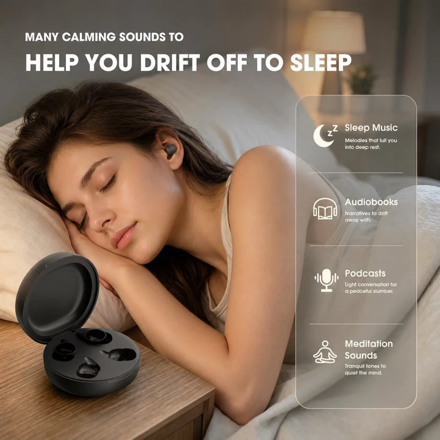 Alt view image 4 of 7 - NE90 Wireless Sleep Earbuds for Side Sleepers, Smart Touchscreen Case with Built-in White Noise, Mini Invisible Headphones, Comfortable Earplugs for Sleeping, Noise Reduction, Sleep Timer