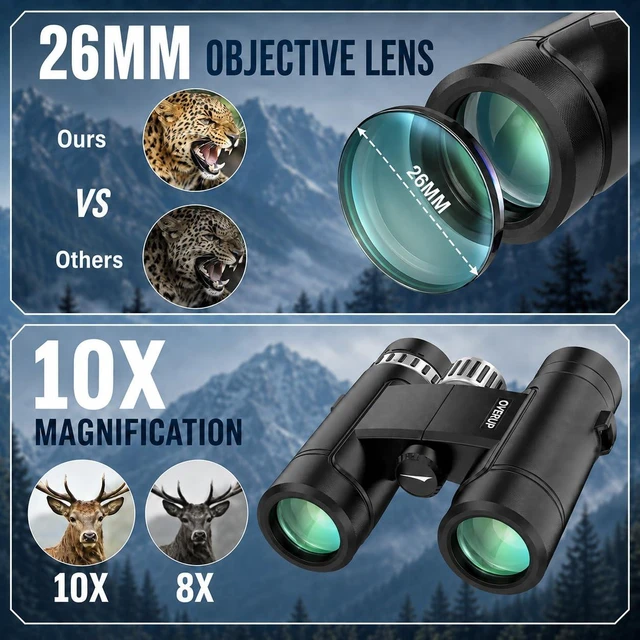 Alt view image 7 of 7 - 10x26 Compact Binoculars for Adults Travel Cruise Ship Birding Waterproof Small High Power Binoculars for Bird Watching Hiking Camping Wildlife Concert Pocket Size BAK4 Prism FMC Optics Lightweight